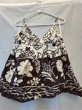R&B Junior’s Brown/Cream Floral V-Neck Spaghetti Strap Tank Top Sz XL NWNT